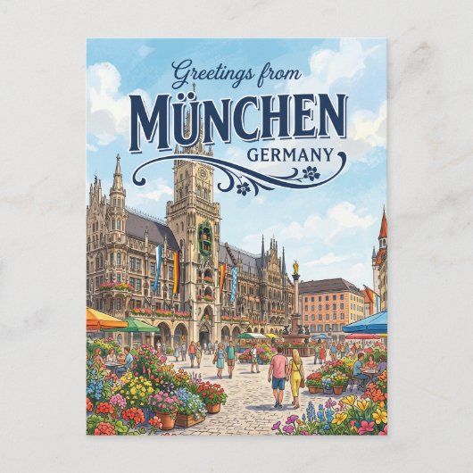 Marienplatz, München Duitsland Briefkaart (Voorkant)