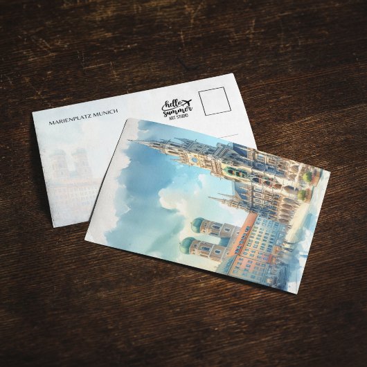 Marienplatz München Duitsland Waterverf Briefkaart