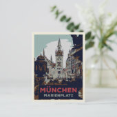 Marienplatz München Stadscentrum Illustratie Briefkaart (Staand voorkant)