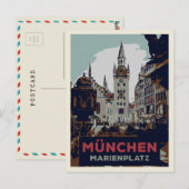 Marienplatz München Stadscentrum Illustratie Briefkaart (Voorkant / Achterkant)