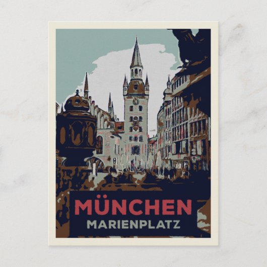 Marienplatz München Stadscentrum Illustratie Briefkaart (Voorkant)