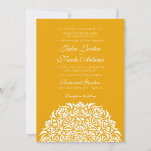 Marigold Amber Fantasie Bloemrijke Mandala Bruilof Kaart