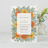 Marigold Artistic Botanical Wedding Kaart (Staand voorkant)