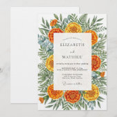 Marigold Artistic Botanical Wedding Kaart (Voorkant / Achterkant)