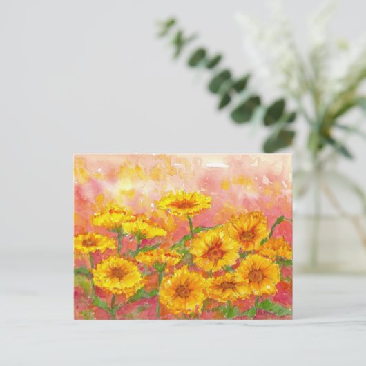 Marigold Autumn Waterverf tuinkunst Briefkaart (Staand voorkant)
