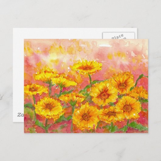 Marigold Autumn Waterverf tuinkunst Briefkaart (Voorkant / Achterkant)