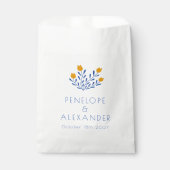 Marigold Blauwe Folk Bloemige Persoonlijke Trouwda Bedankzakje (Voorkant)