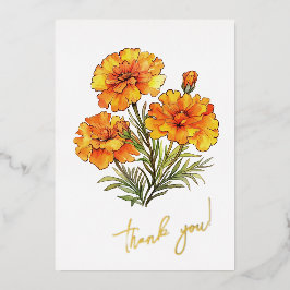 Marigold Bloem "Dank je!" bewerkbaar Folie Feestdagenkaart