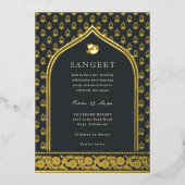 Marigold Bloem Indische Bloem Sangeet Goud Folie Uitnodiging (Voorkant)