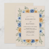 Marigold Blue Rustic Botanical Wedding Kaart (Voorkant / Achterkant)