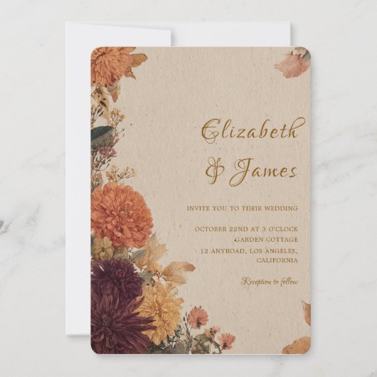 Marigold Border Rustic Boho Autumn Floral Wedding Kaart (Voorkant)