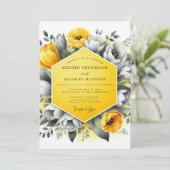 Marigold Charcoal Bloom Wedding Kaart (Staand voorkant)