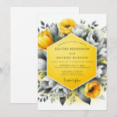 Marigold Charcoal Bloom Wedding Kaart (Voorkant / Achterkant)