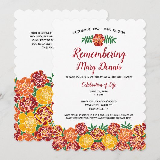 Marigold Floral Memorial Service Kaart (Voorkant / Achterkant)