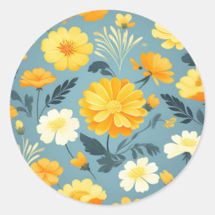 Marigold Floral Pattern Ronde Sticker