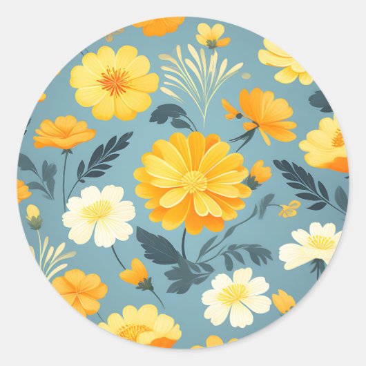 Marigold Floral Pattern Ronde Sticker (Voorkant)