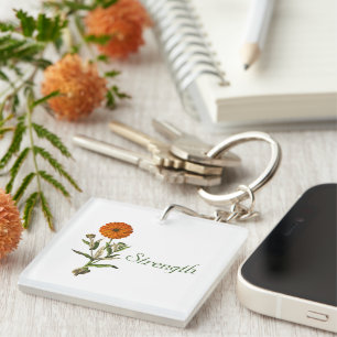 Marigold Flower Botanical Custom Pesonalized Sleutelhanger