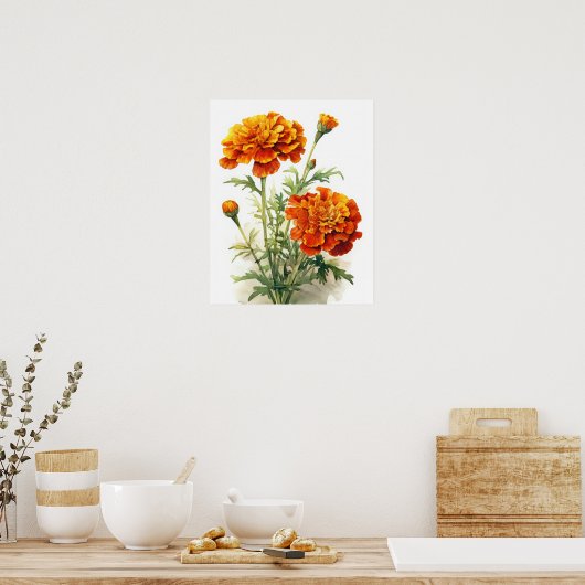 Marigold Flowers Art Print Poster (Keuken)
