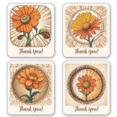 Marigold Flowers Groovy Retro gepersonaliseerd Sticker (Voorkant)