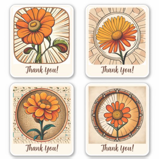 Marigold Flowers Groovy Retro gepersonaliseerd Sticker (Voorkant)