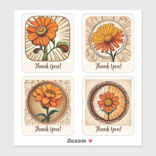 Marigold Flowers Groovy Retro gepersonaliseerd Sticker (Vel)