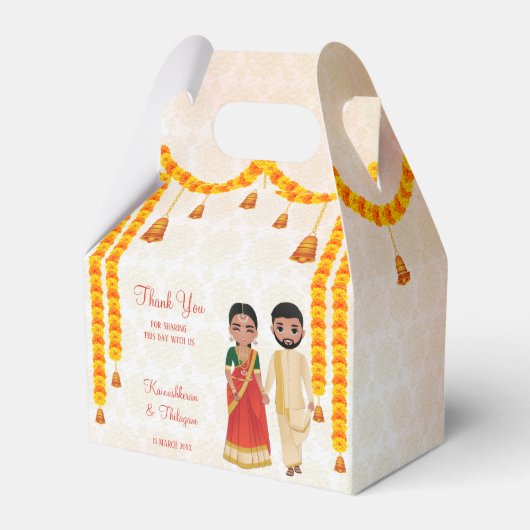 Marigold garlands bells met Tamil Telugu bruiloft Bedankdoosjes (Voorkant Zijde)