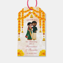 Marigold garlands bells met Tamil Telugu bruiloft Cadeaulabel