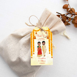 Marigold garlands bells met Tamil Telugu bruiloft Cadeaulabel