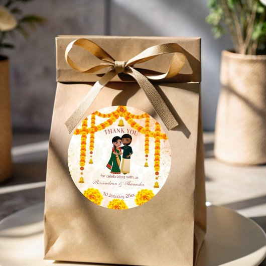 Marigold garlands bells met Tamil Telugu bruiloft Ronde Sticker