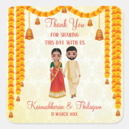 Marigold garlands bells met Tamil Telugu bruiloft Vierkante Sticker