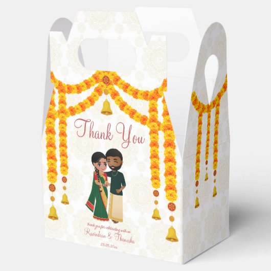 Marigold garlands bells met Tamil Telugu op maat Bedankdoosjes (Geopend)