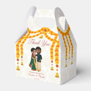 Marigold garlands bells met Tamil Telugu op maat Bedankdoosjes