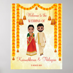 Marigold garlands bells met Tamil Telugu welkom Poster