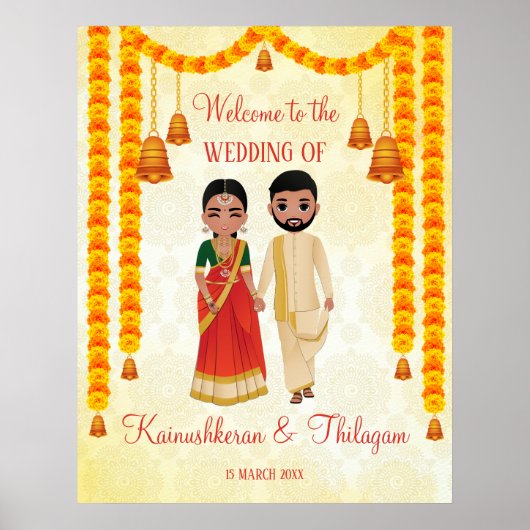 Marigold garlands bells met Tamil Telugu welkom Poster (Voorkant)