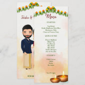 Marigold garlands met een hindoekoppel Tamil bruil Menu (Voorkant / Achterkant)