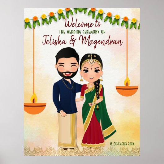 Marigold garlands Tamil bruiloft welkomstbord Poster (Voorkant)