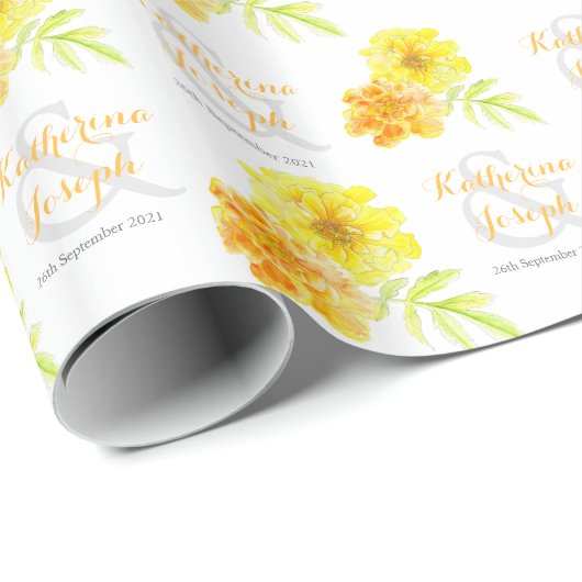 Marigold gestileerde geel sinaasappel genoemd brui cadeaupapier (Rol Hoek)