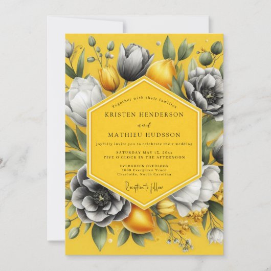 Marigold Greyscale Citrus Wedding Kaart (Voorkant)