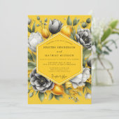 Marigold Greyscale Citrus Wedding Kaart (Staand voorkant)