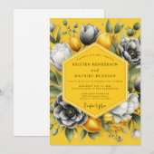 Marigold Greyscale Citrus Wedding Kaart (Voorkant / Achterkant)