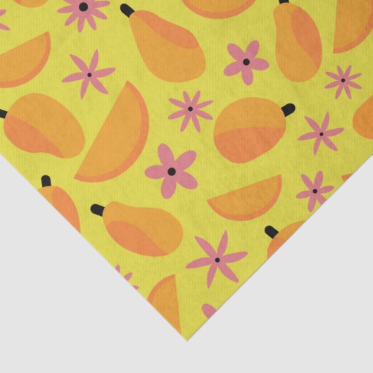 Marigold Mango Fruit en bloemen Patroon Tissuepapier (Detail)