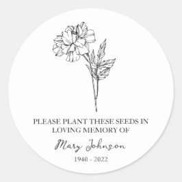 Marigold Memorial Funeral Seed Packet Ronde Sticker