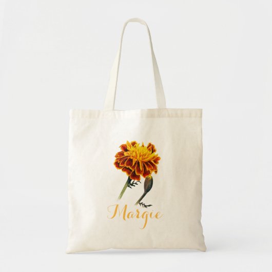 Marigold met een oranje margie-bibliotheektas tote bag (Voorkant)