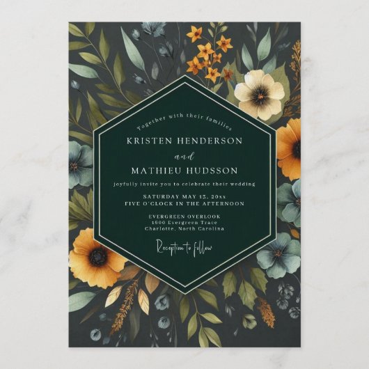 Marigold Nocturnal Bloom Wedding Kaart (Voorkant)