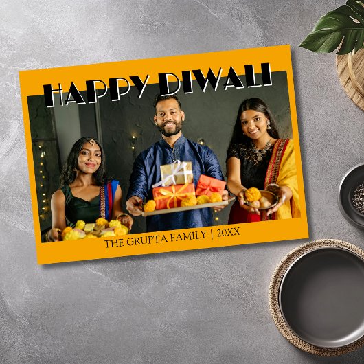 Marigold Orange Traditional Photo Happy Diwali  Feestdagenkaart