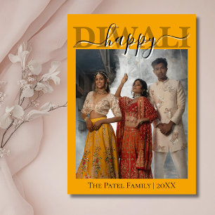 Marigold Oranje Calligraphy Foto Gelukkig Diwali  Feestdagenkaart