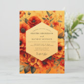 Marigold Painterly Poppy Wedding Kaart (Staand voorkant)