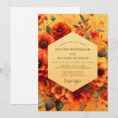 Marigold Painterly Poppy Wedding Kaart (Voorkant / Achterkant)