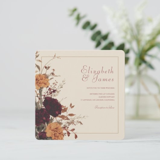 Marigold Rustic Boho Herfst Bloemen Huwelijk Kaart (Staand voorkant)