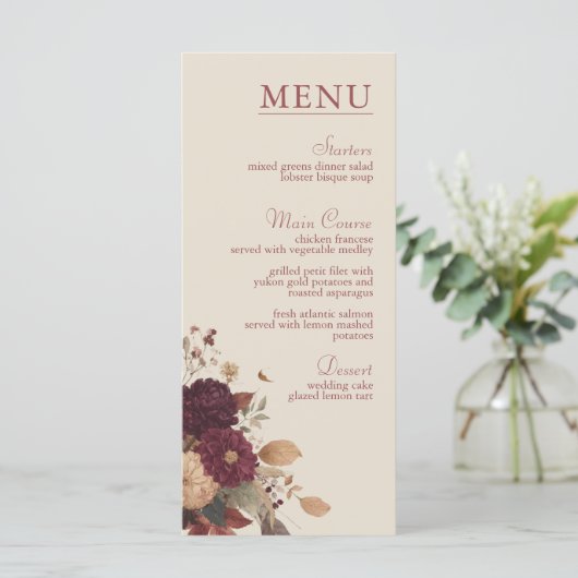 Marigold Rustic Boho Herfst Bloemen Huwelijk Menu (Staand voorkant)